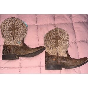 Ariat Girls Brown Leopard Western Cowboy Boots Square Toe, Size 4.5